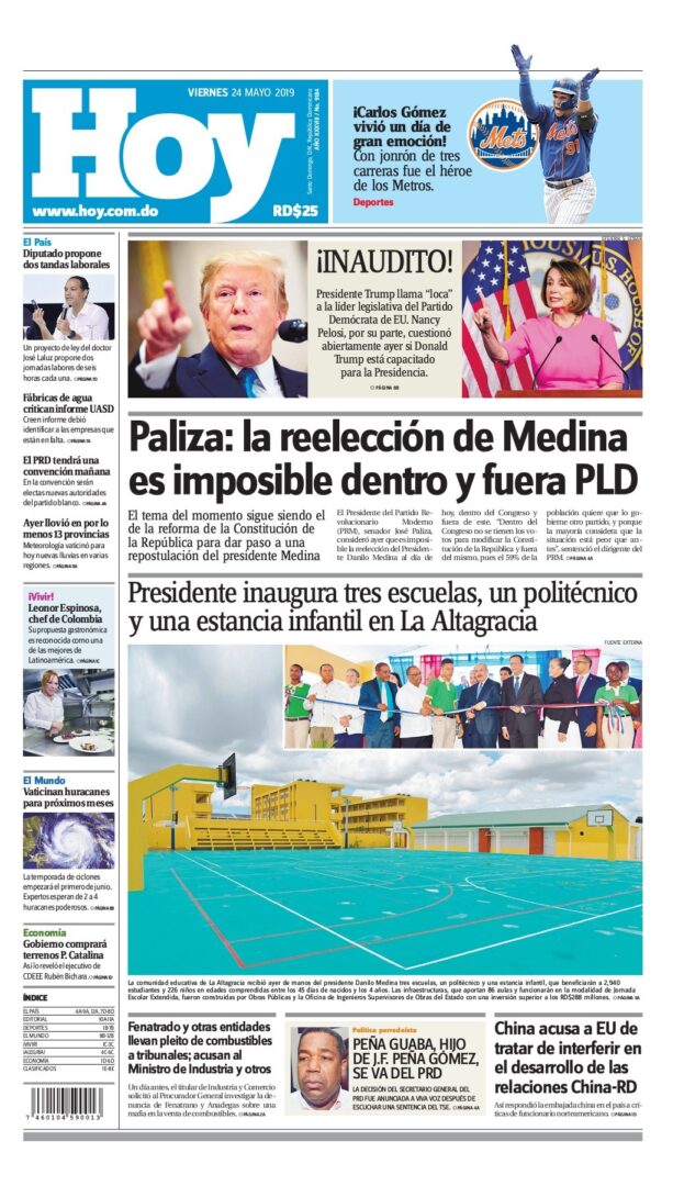 Portada Periódico Hoy, Viernes 24 Mayo 2019
