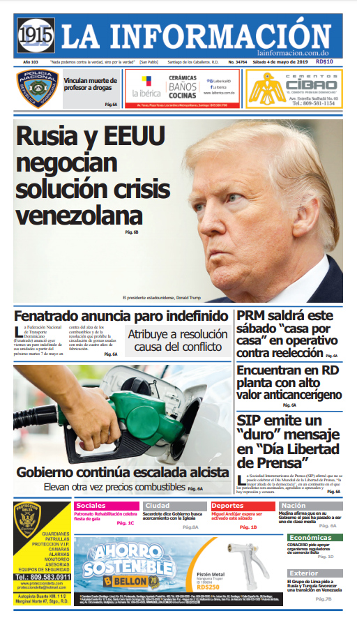 Portada Periódico La Informacióm, Domingo 05 Mayo 2019