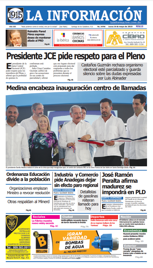 Portada Periódico La Información, Jueves 30 Mayo 2019