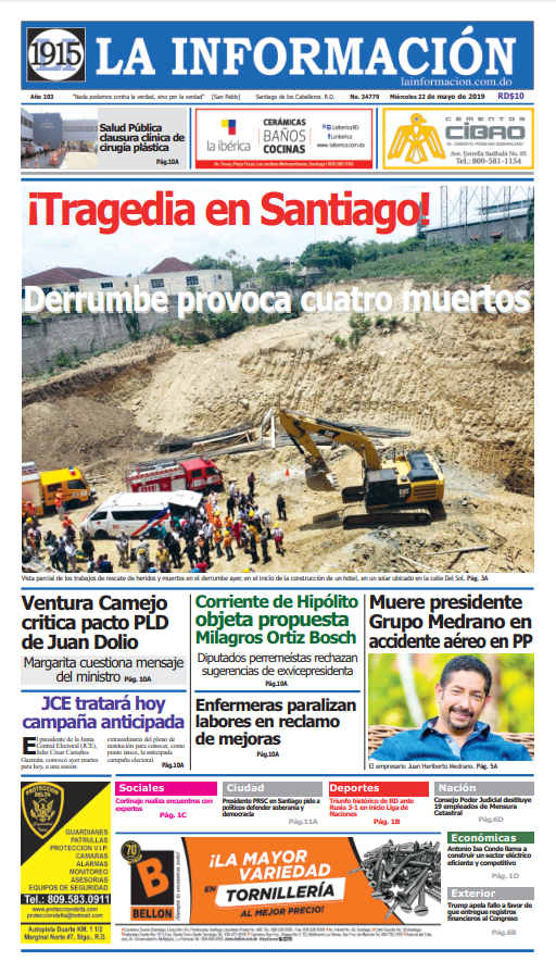 Portada Periódico La Información, Miércoles 22 Mayo 2019