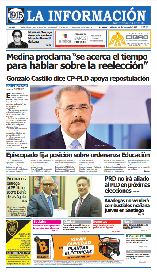 Portada Periódico La Información, Miércoles 29 Mayo 2019