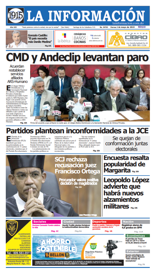 Portada Periódico La Información, Viernes 03 Mayo 2019