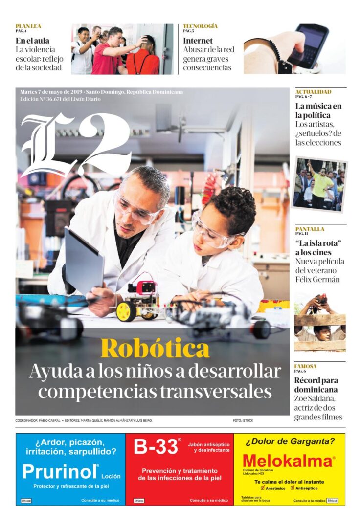 Portada Periódico Listín Diario – Sección L2, Martes 07 Mayo 2019