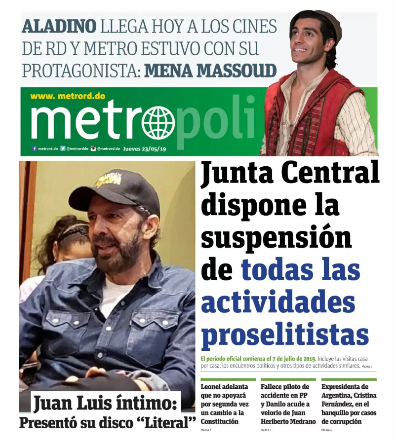 Portada Periódico Metro, Jueves 23 Mayo 2019