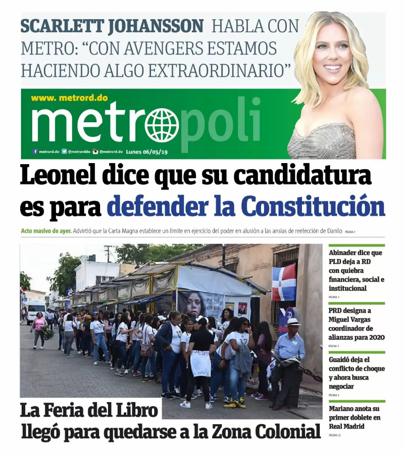 Portada Periódico Metro, Lunes 06 Mayo 2019