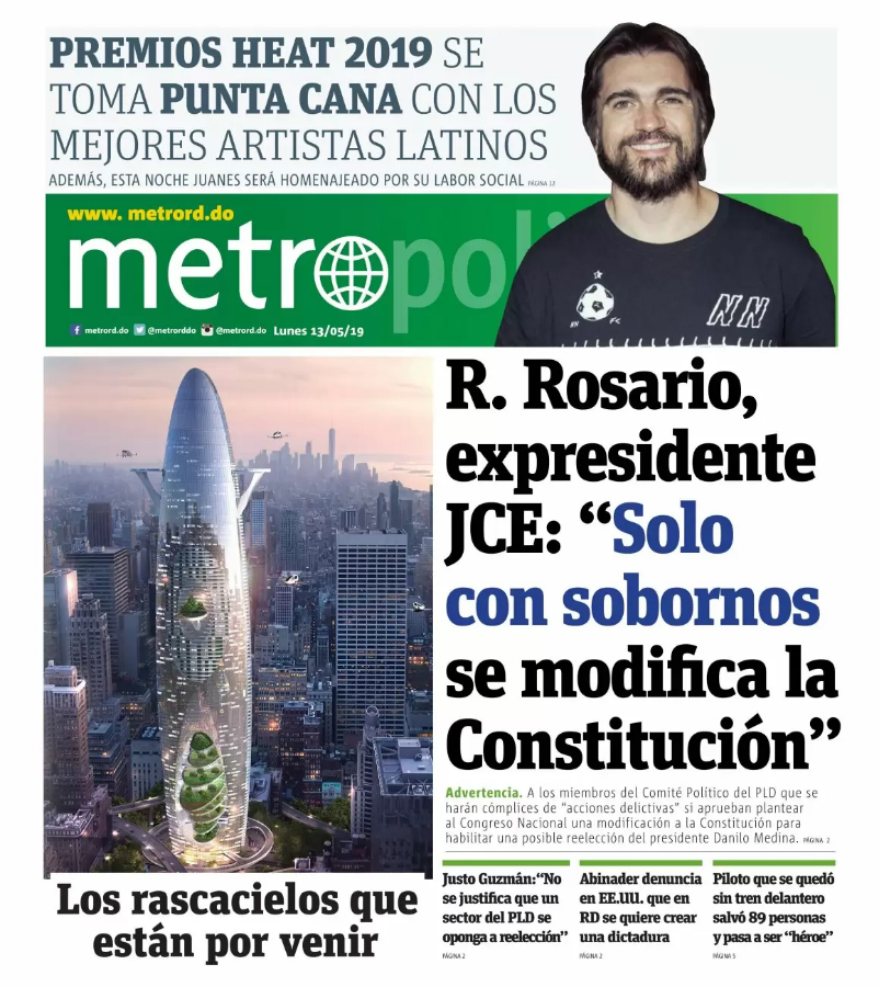 Portada Periódico Metro, Lunes 13 Mayo 2019