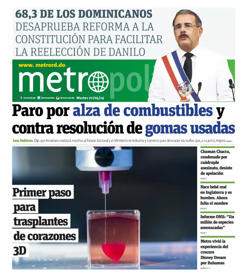 Portada Periódico Metro, Martes 07 Mayo 2019