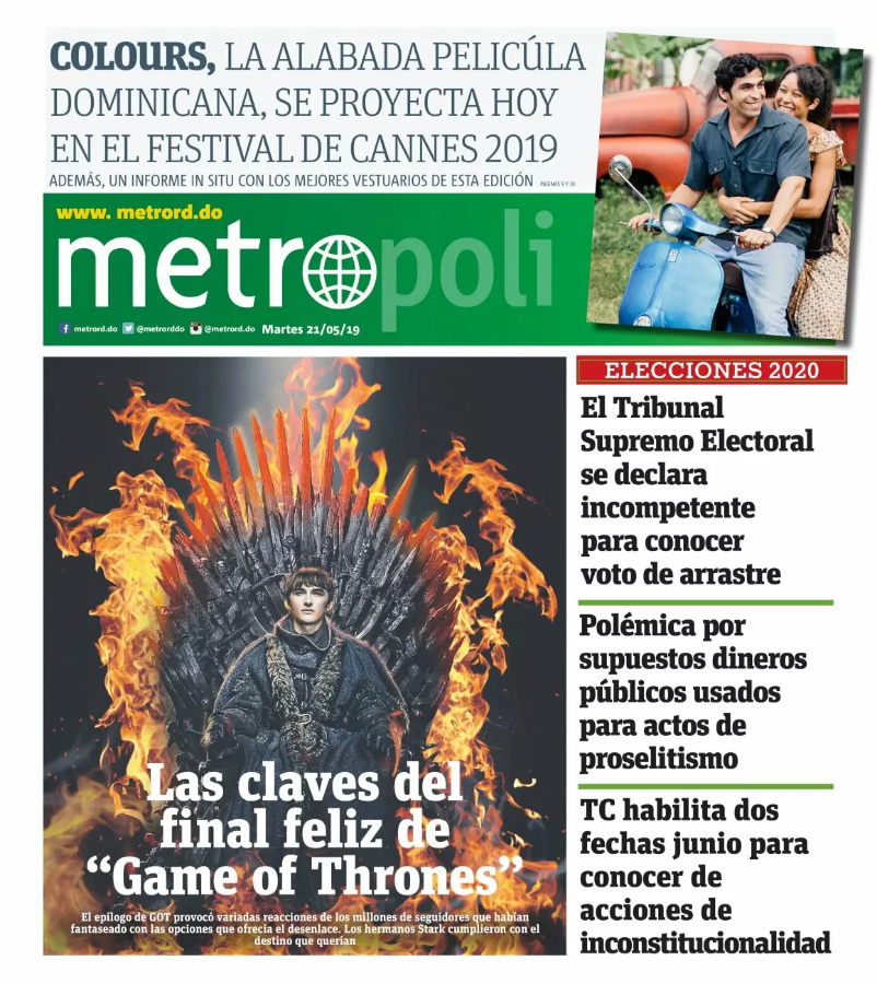 Portada Periódico Metro, Martes 21 Mayo 2019