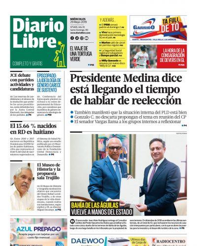 Portada Periódico Diario Libre, Miércoles 29 Mayo 2019