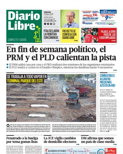 Portada Periódico Diario Libre, Sábado 04 Mayo 2019