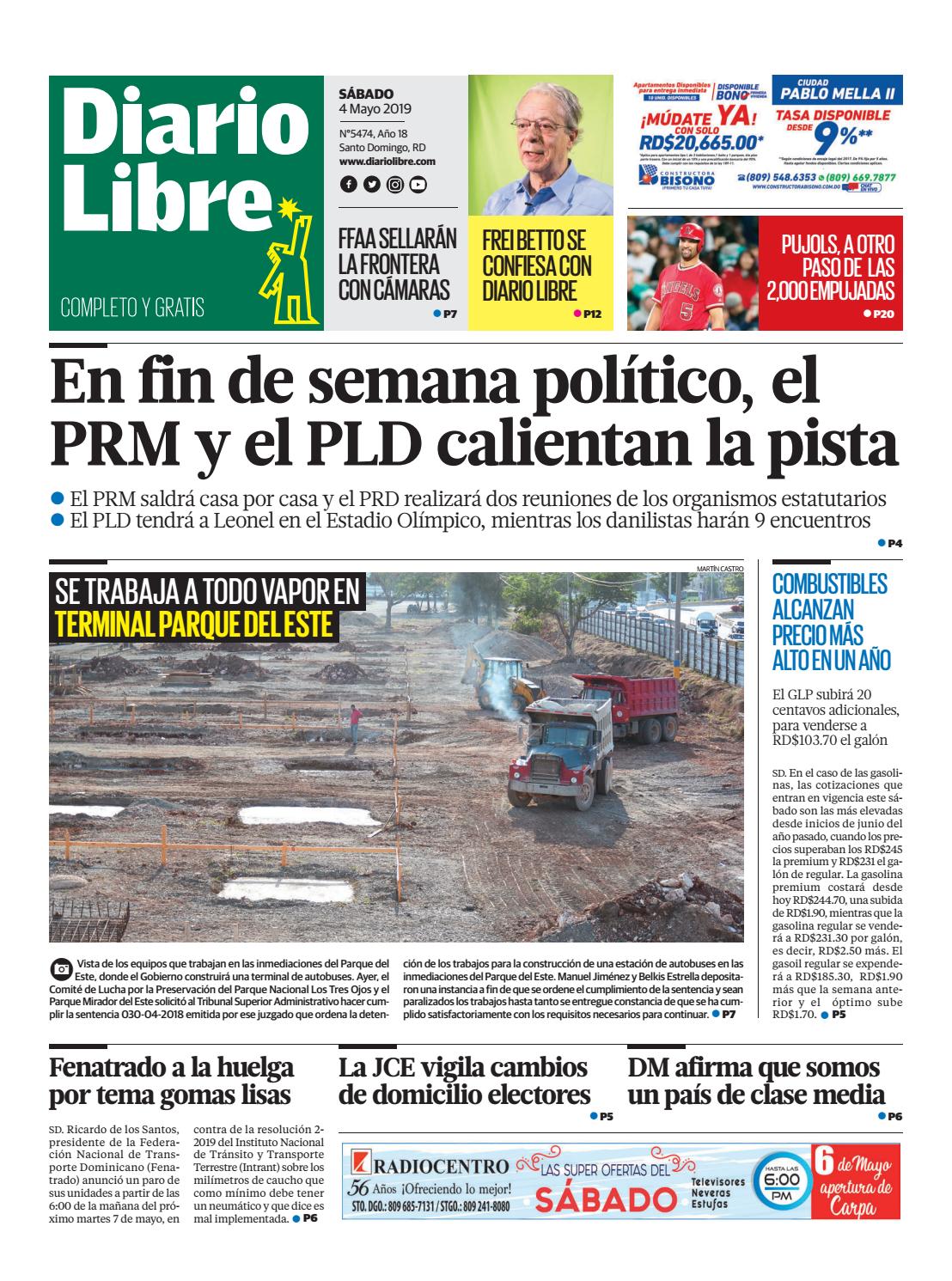 Portada Periódico Diario Libre, Sábado 04 Mayo 2019