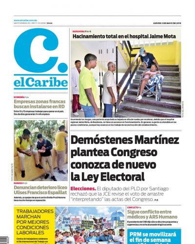 Portada Periódico El Caribe, Jueves 02 Mayo 2019