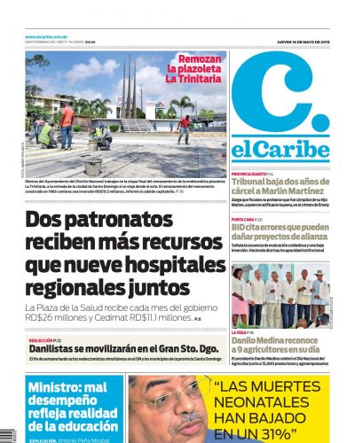 Portada Periódico El Caribe, Jueves 16 Mayo 2019