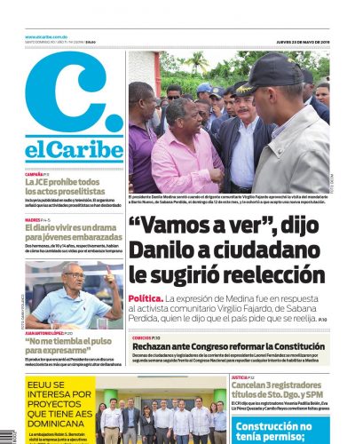 Portada Periódico El Caribe, Jueves 23 Mayo 2019