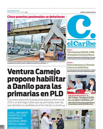 Portada Periódico El Caribe, Martes 07 Mayo 2019