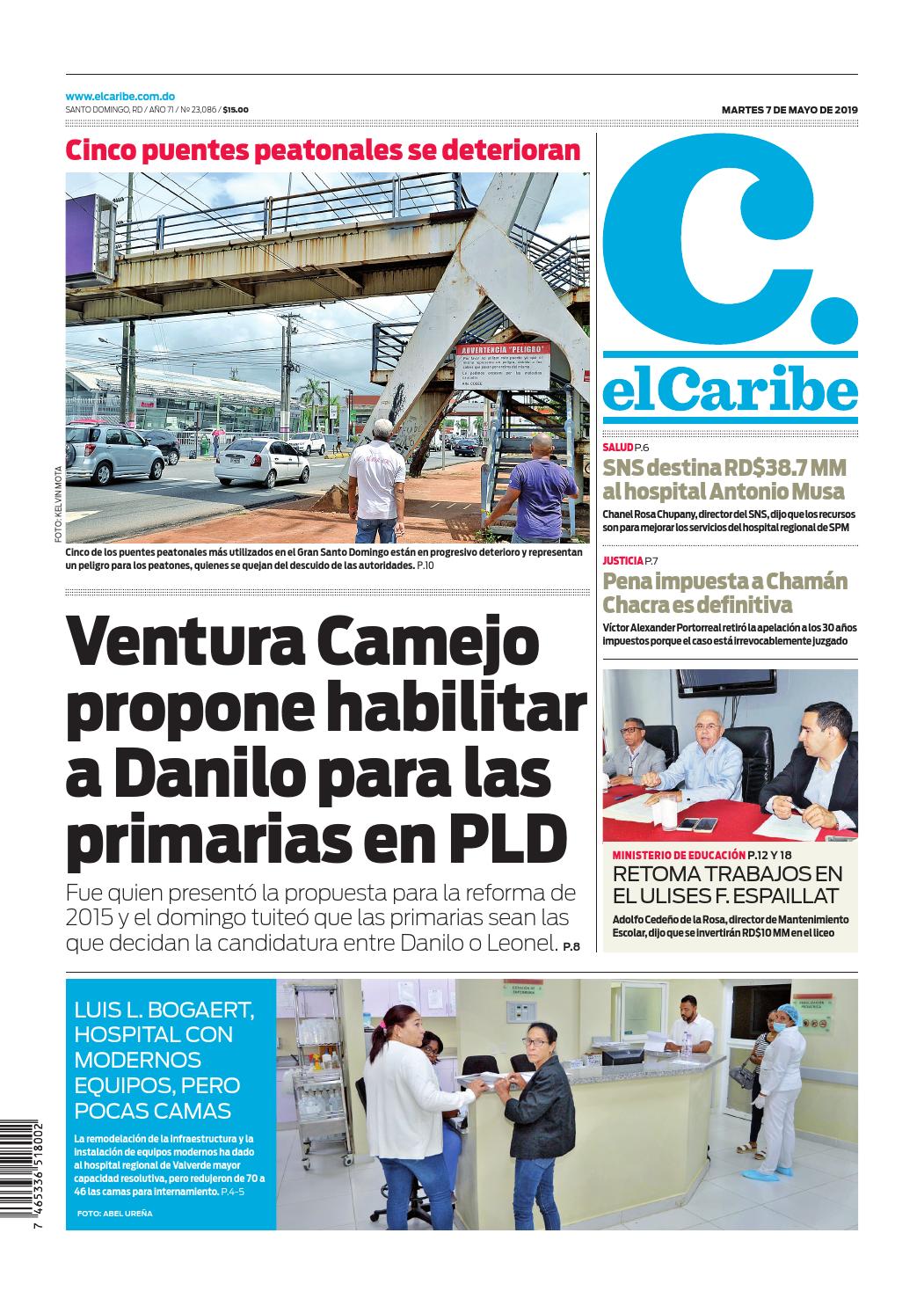 Portada Periódico El Caribe, Martes 07 Mayo 2019