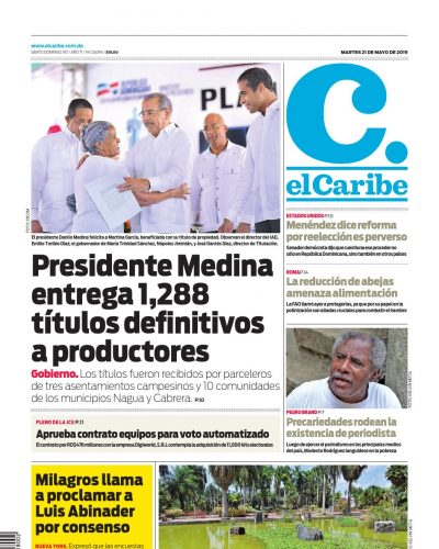 Portada Periódico El Caribe, Martes 21 Mayo 2019