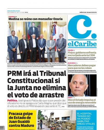 Portada Periódico El Caribe, Miércoles 01 Mayo 2019