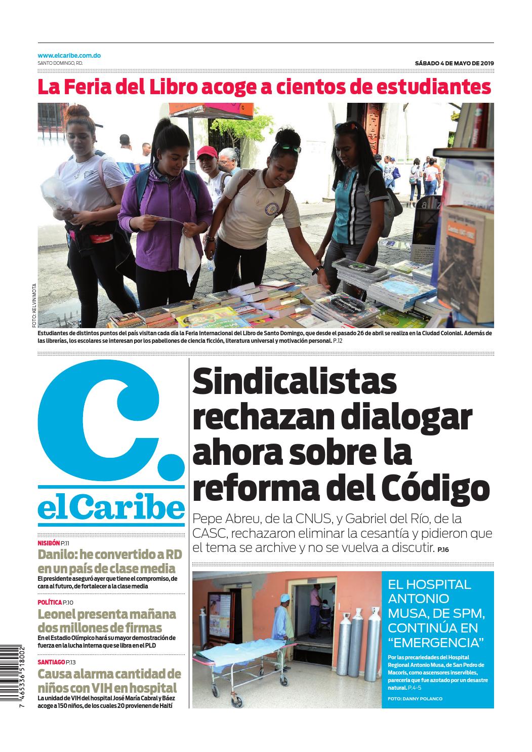 Portada Periódico El Caribe, Sábado 04 Mayo 2019