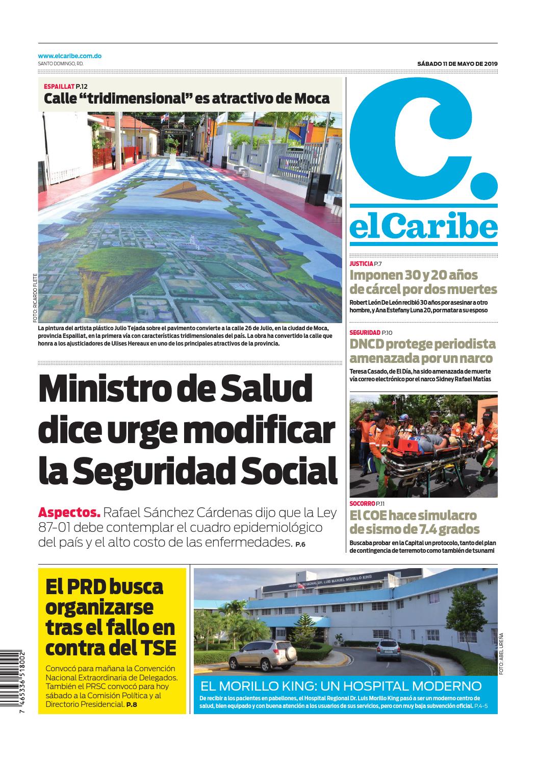 Portada Periódico El Caribe, Sábado 11 Mayo 2019