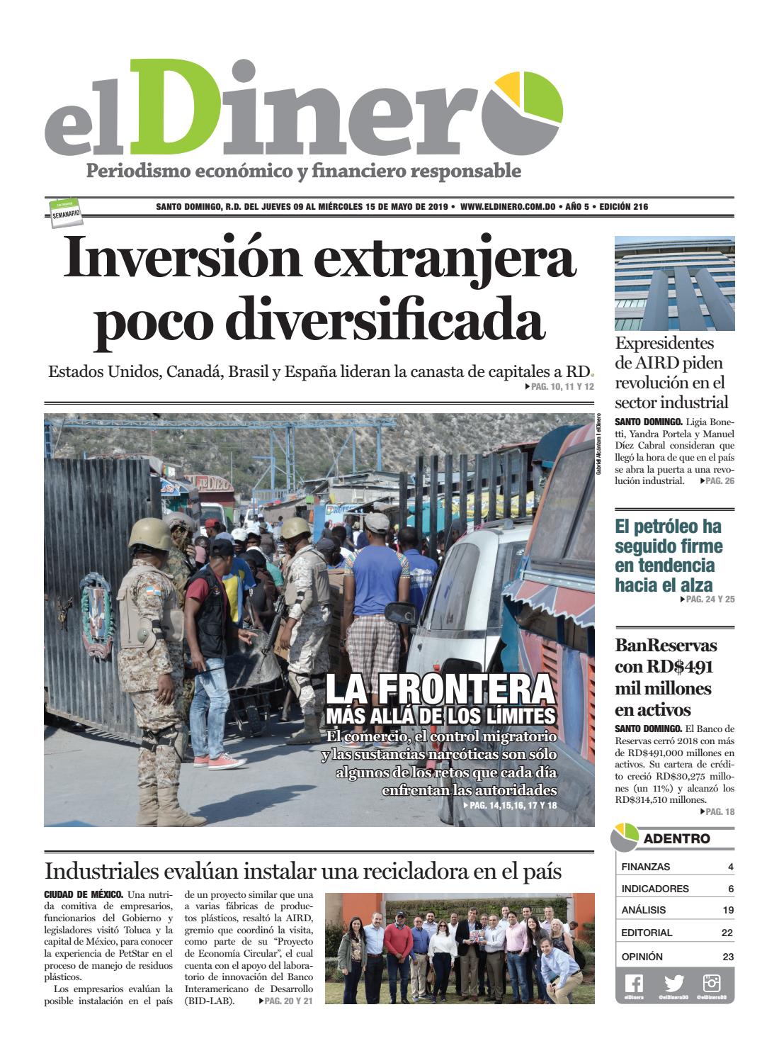 Portada Periódico El Dinero, Jueves 09 Mayo 2019