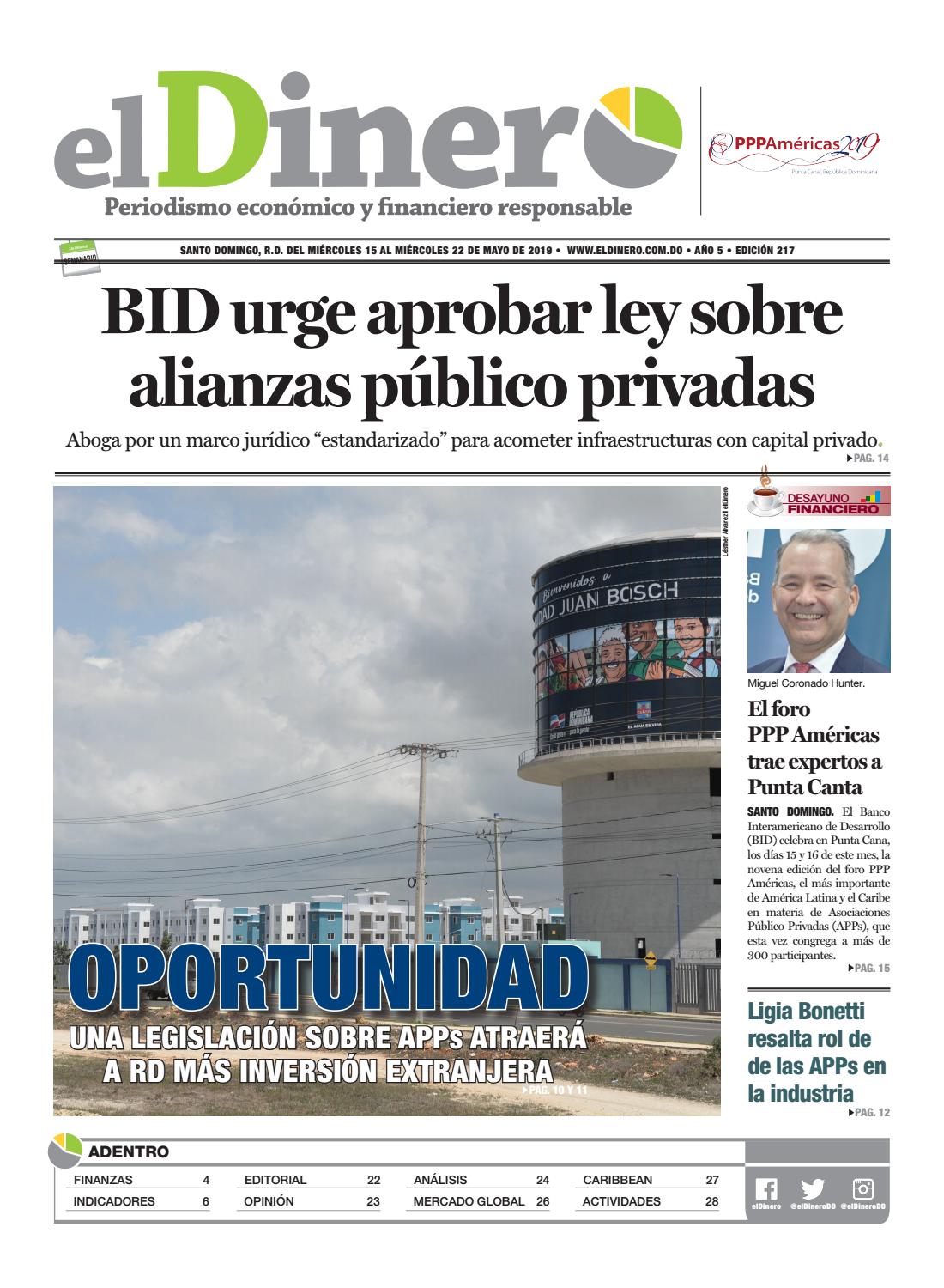Portada Periódico El Dinero, Jueves 16 Mayo 2019