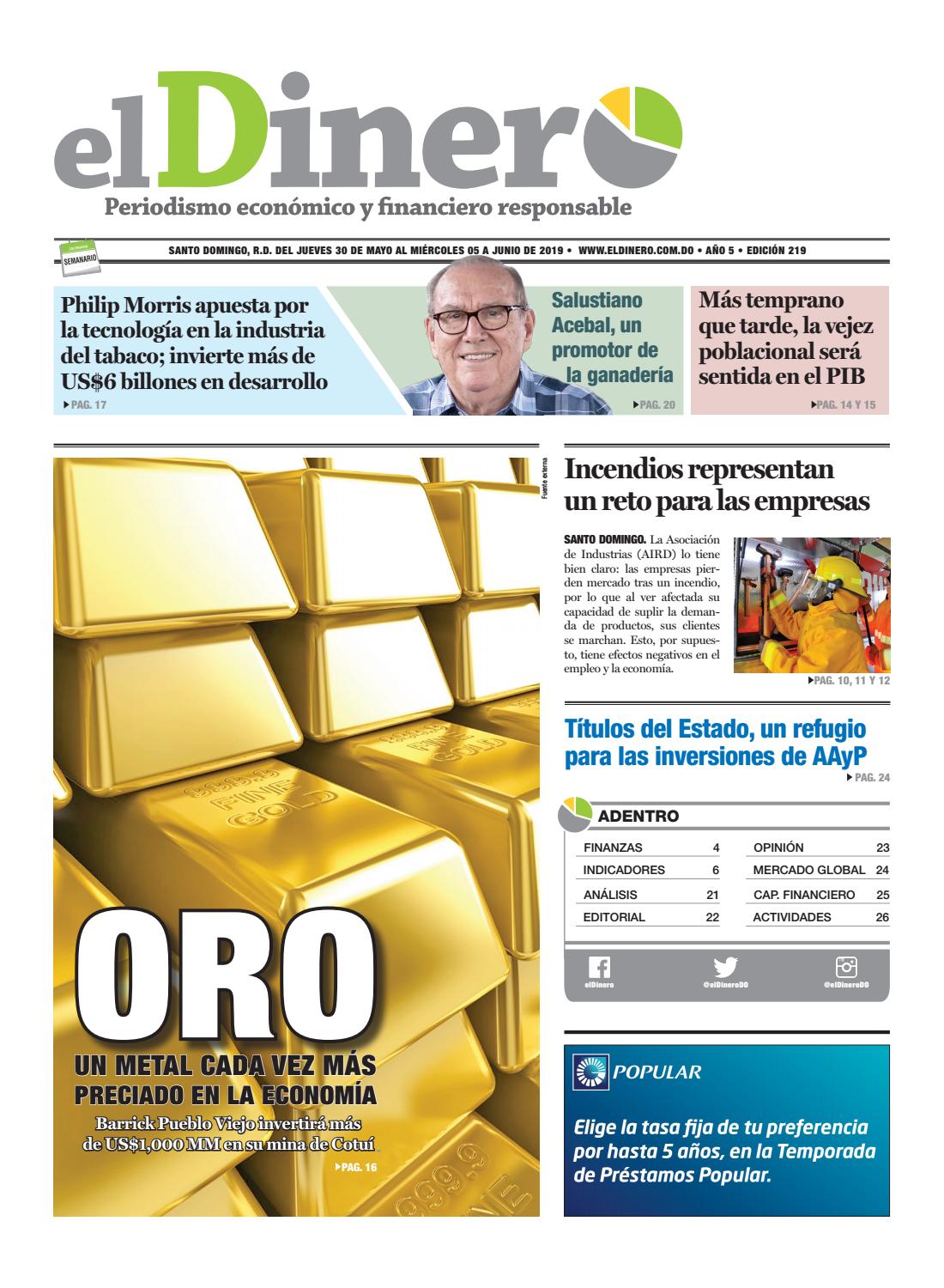 Portada Periódico El Dinero, Jueves 30 Mayo 2019