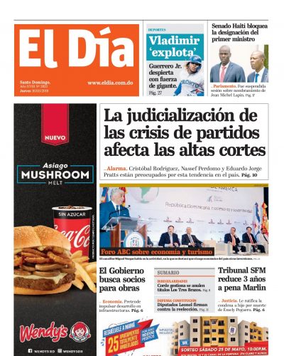 Portada Periódico El Día, Jueves 16 Mayo 2019
