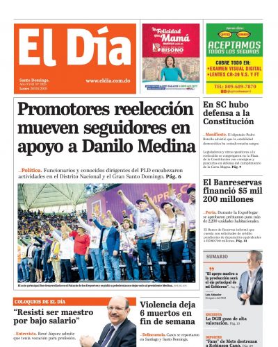 Portada Periódico El Día, Lunes 20 Mayo 2019