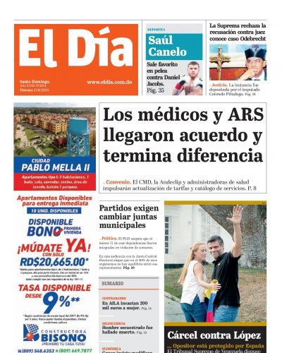 Portada Periódico El Día, Viernes 03 Mayo 2019