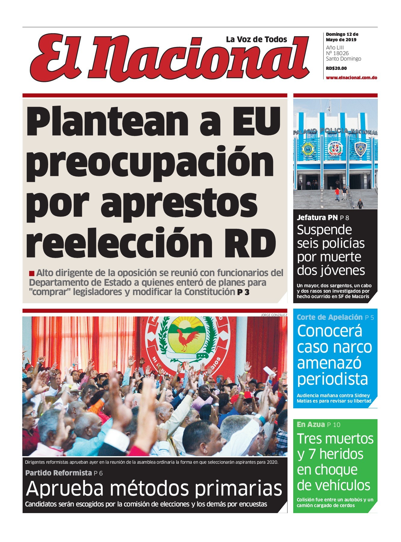 Portada Periódico El Nacional, Domingo 12 Mayo 2019
