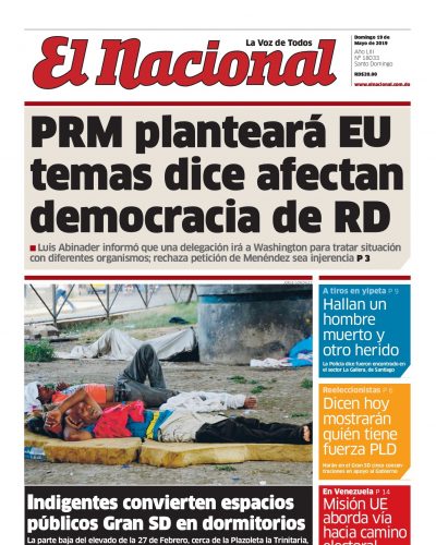 Portada Periódico El Nacional, Domingo 19 Mayo 2019
