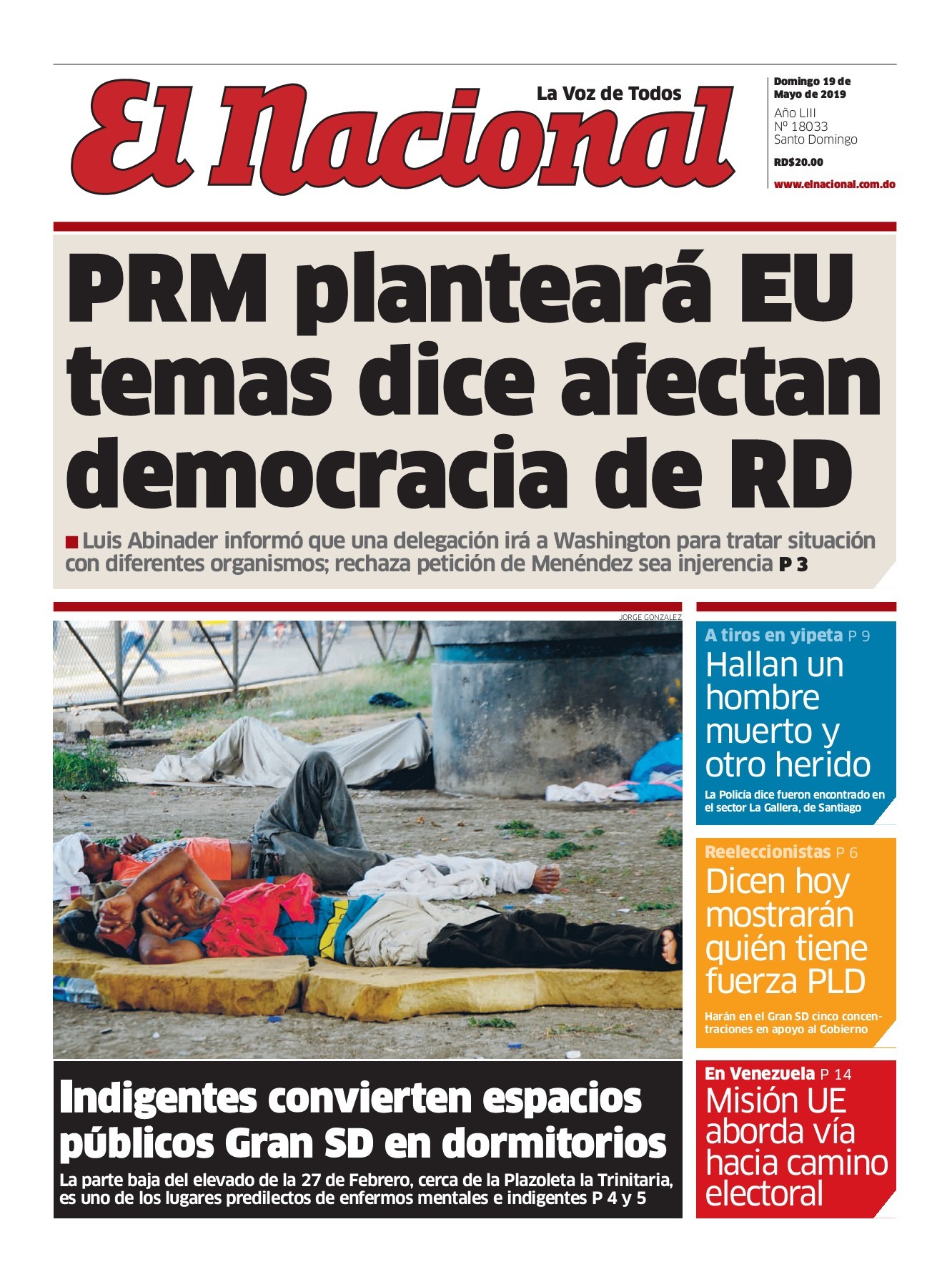 Portada Periódico El Nacional, Domingo 19 Mayo 2019
