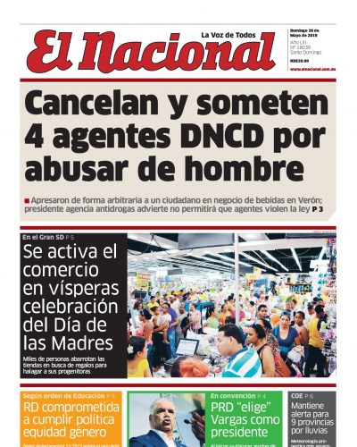 Portada Periódico El Nacional, Domingo 26 Mayo 2019