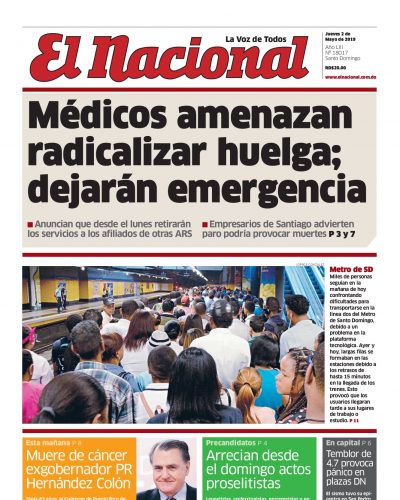 Portada Periódico El Nacional, Jueves 02 Mayo 2019