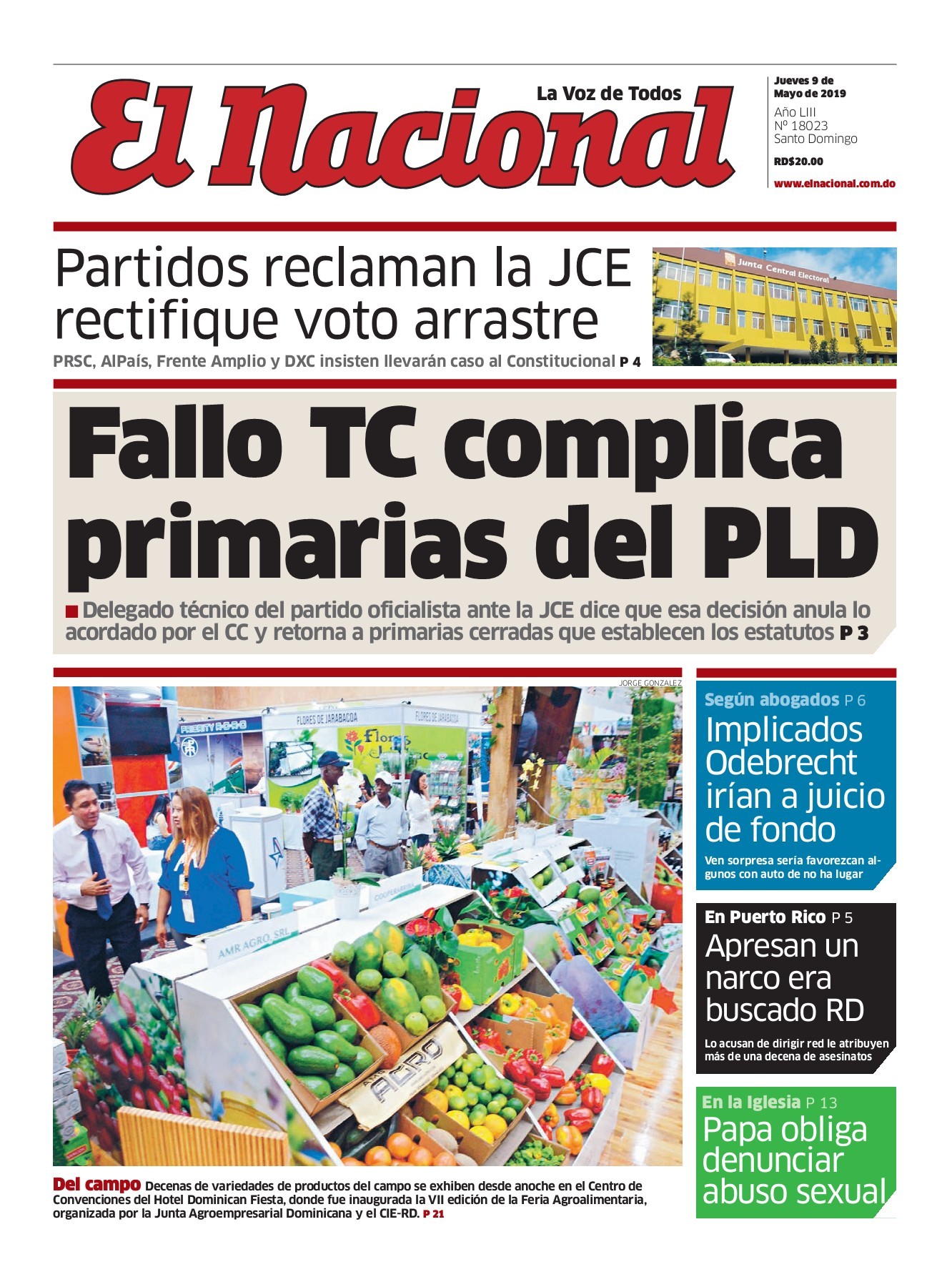 Portada Periódico El Nacional, Jueves 09 Mayo 2019