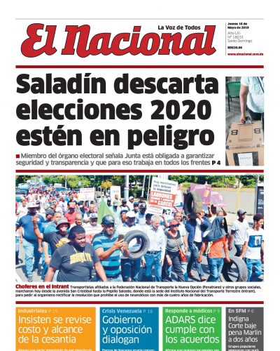 Portada Periódico El Nacional, Jueves 16 Mayo 2019