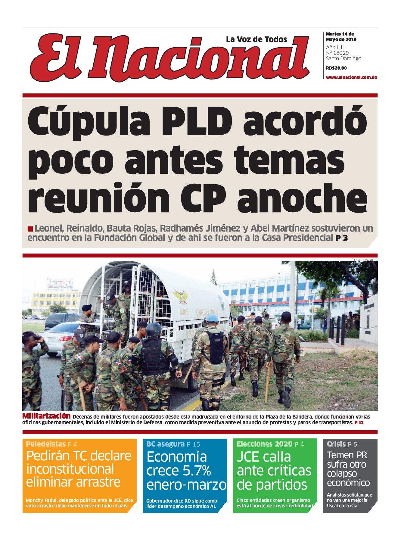 Portada Periódico El Nacional, Martes 14 Mayo 2019
