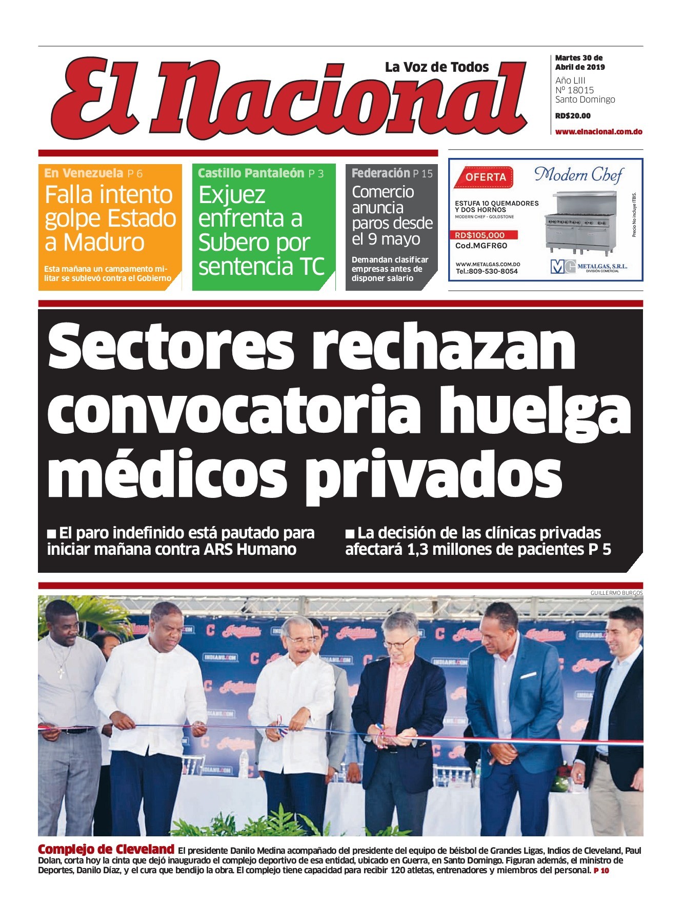 Portada Periódico El Nacional, Martes 30 Abril 2019