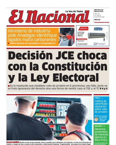 Portada Periódico El Nacional, Miércoles 08 Mayo 2019