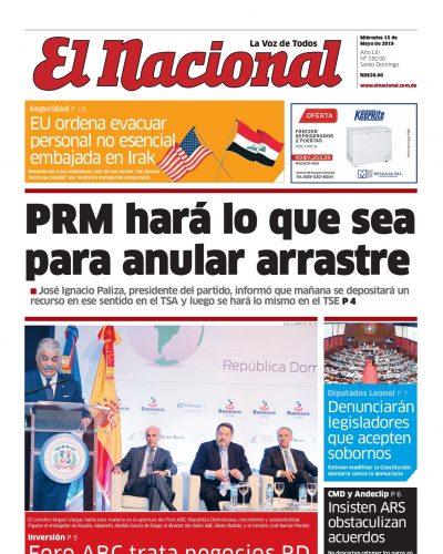 Portada Periódico El Nacional, Miércoles 15 Mayo 2019