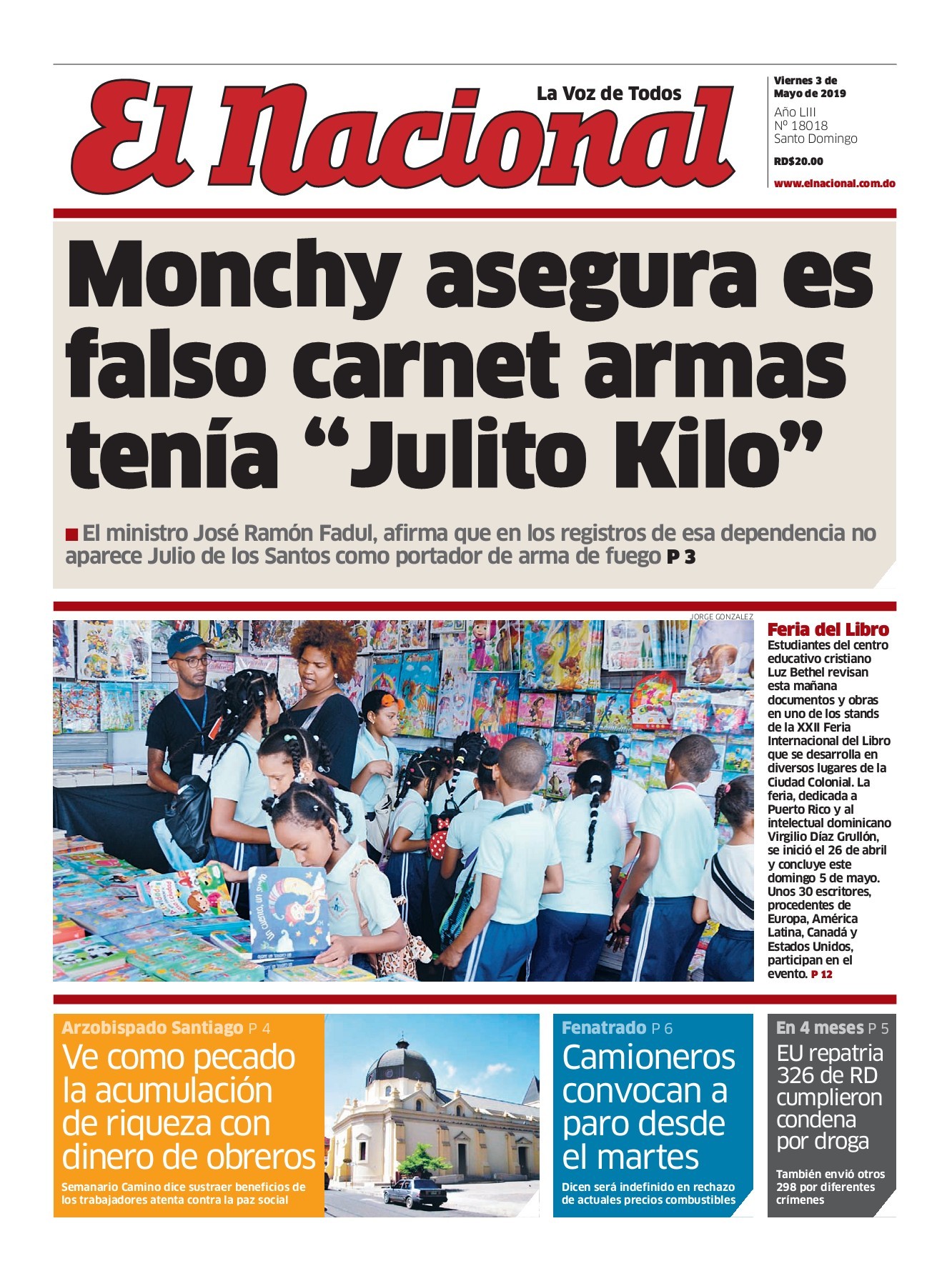 Portada Periódico El Nacional, Viernes 03 Mayo 2019