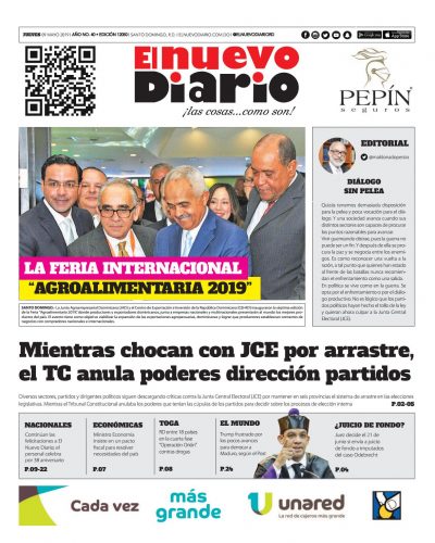 Portada Periódico El Nuevo Diario, Jueves 09 Mayo 2019