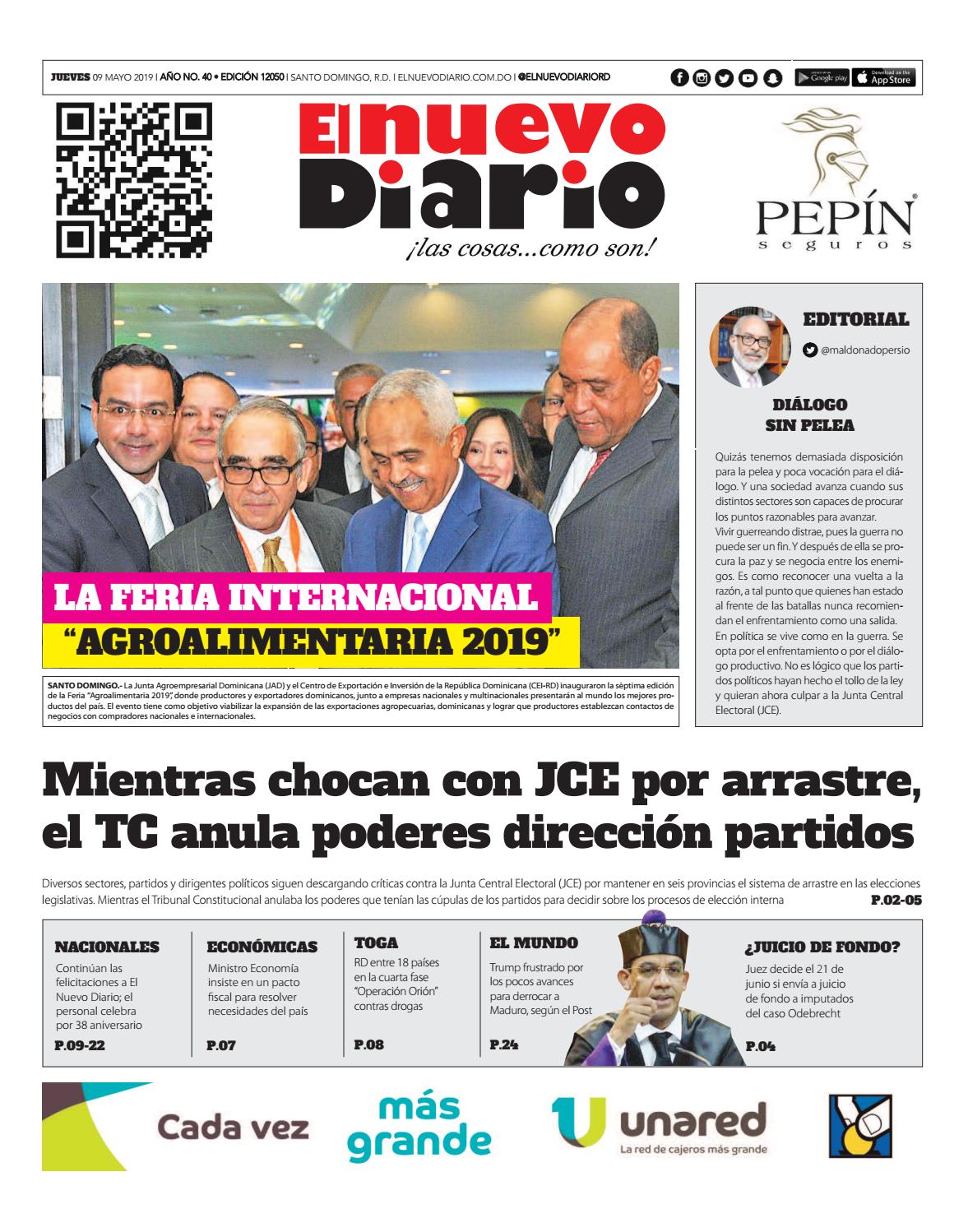 Portada Periódico El Nuevo Diario, Jueves 09 Mayo 2019