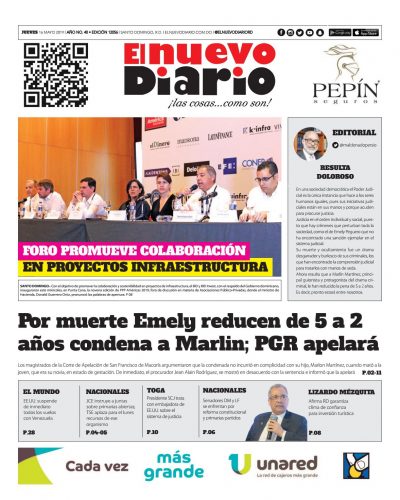 Portada Periódico El Nuevo Diario, Jueves 16 Mayo 2019
