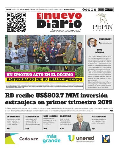 Portada Periódico El Nuevo Diario, Jueves 23 Mayo 2019