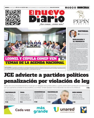 Portada Periódico El Nuevo Diario, Jueves 30 Mayo 2019