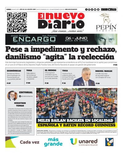 Portada Periódico El Nuevo Diario, Lunes 20 Mayo 2019