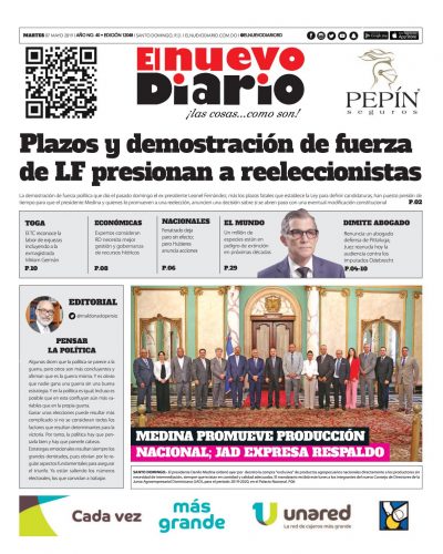 Portada Periódico El Nuevo Diario, Martes 07 Mayo 2019