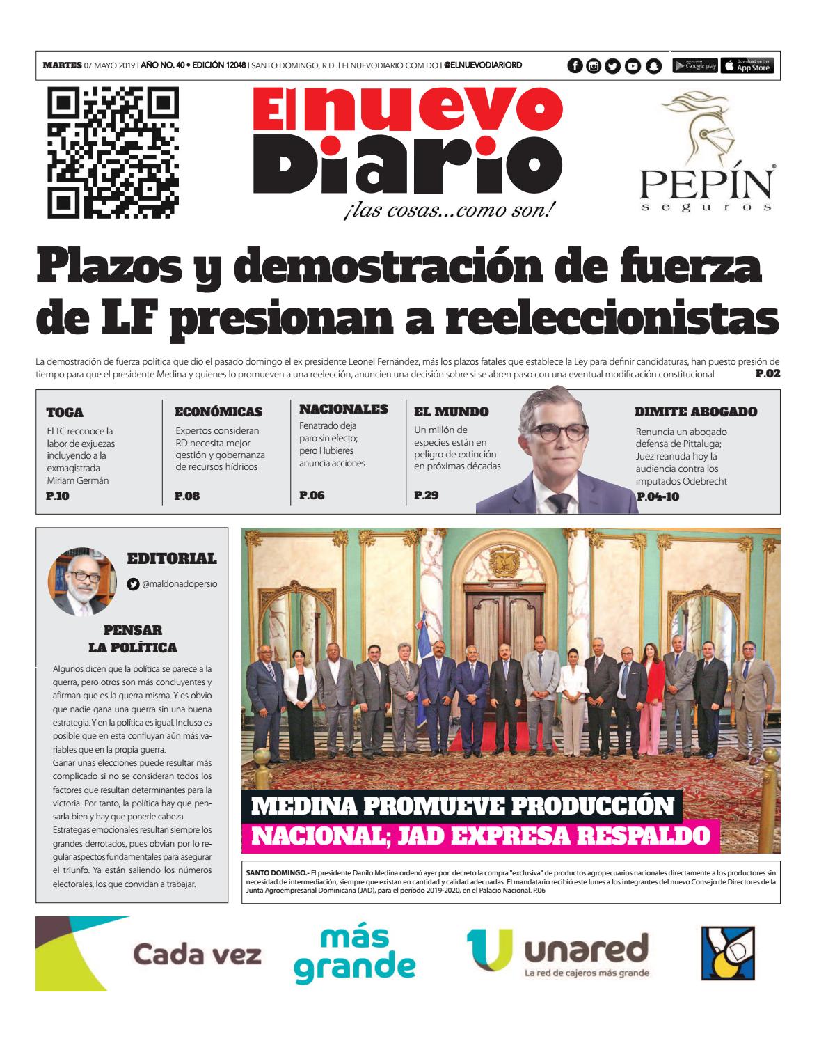 Portada Periódico El Nuevo Diario, Martes 07 Mayo 2019